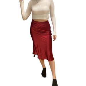 BURGUNDY MIDI SILK SKIRT